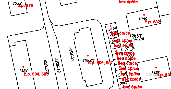Horní Předměstí 606,607, Polička na parcele st. 1382/1 v KÚ Polička, Katastrální mapa