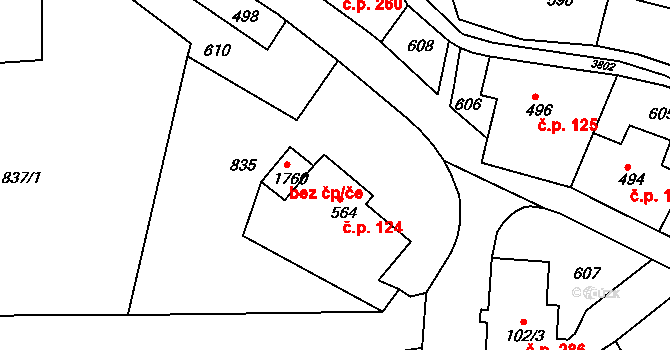 Cvikov II 124, Cvikov na parcele st. 564 v KÚ Cvikov, Katastrální mapa