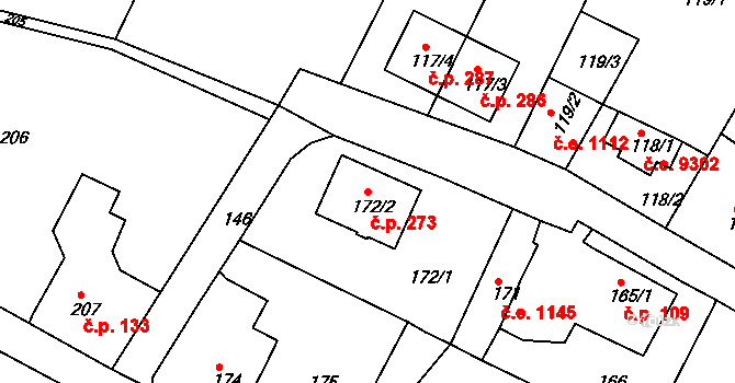 Děčín VII-Chrochvice 273, Děčín na parcele st. 172/2 v KÚ Chrochvice, Katastrální mapa