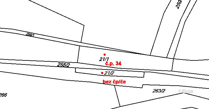Čábuze 34, Vacov na parcele st. 21/1 v KÚ Čábuze, Katastrální mapa