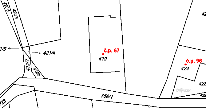 Prstná 67, Petrovice u Karviné na parcele st. 419/1 v KÚ Prstná, Katastrální mapa