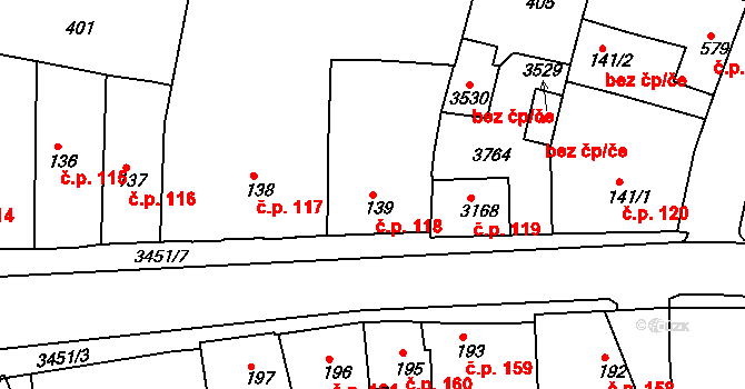 Lysá nad Labem 118 na parcele st. 139 v KÚ Lysá nad Labem, Katastrální mapa