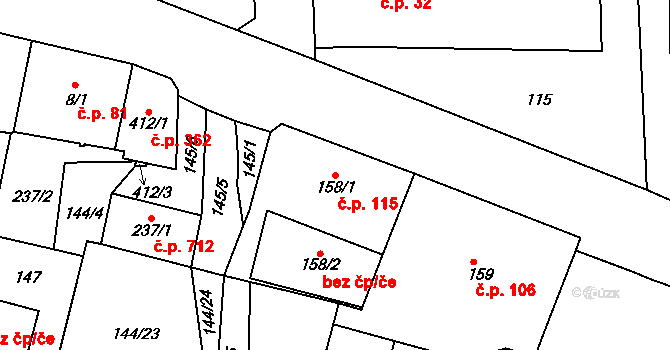 Bohosudov 115, Krupka na parcele st. 158/1 v KÚ Bohosudov, Katastrální mapa