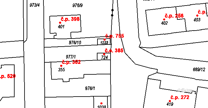 Bohosudov 385, Krupka na parcele st. 724 v KÚ Bohosudov, Katastrální mapa