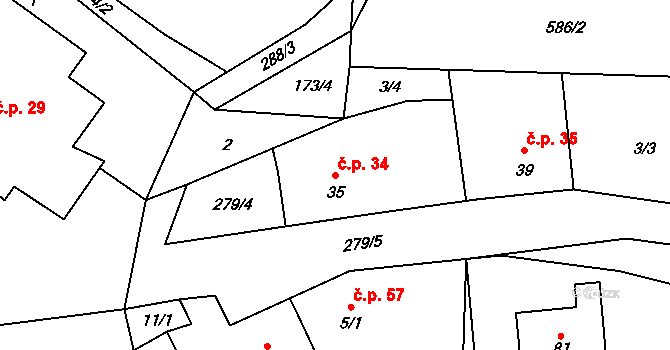 Vlčnov 34, Chrudim na parcele st. 35 v KÚ Vlčnov u Chrudimi, Katastrální mapa