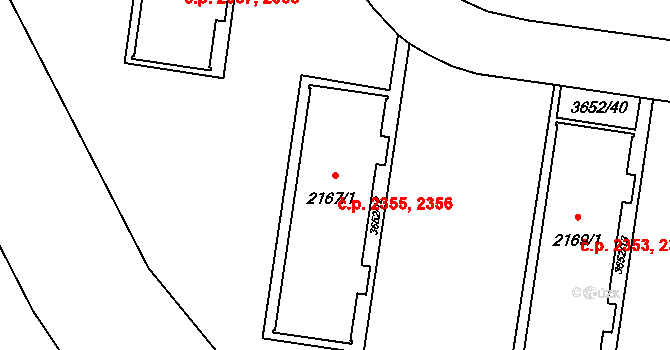 Břeclav 2355,2356 na parcele st. 2167/1 v KÚ Břeclav, Katastrální mapa