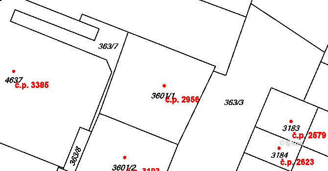 Břeclav 2956 na parcele st. 3601/1 v KÚ Břeclav, Katastrální mapa