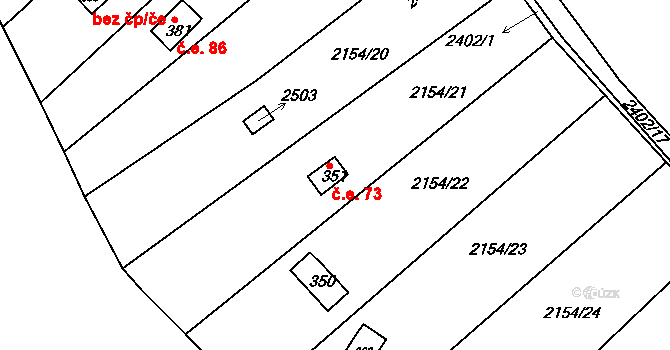 Smolnice 73 na parcele st. 351 v KÚ Smolnice u Loun, Katastrální mapa