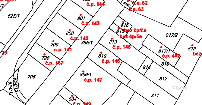 Sobědruhy 146, Teplice na parcele st. 810 v KÚ Sobědruhy, Katastrální mapa