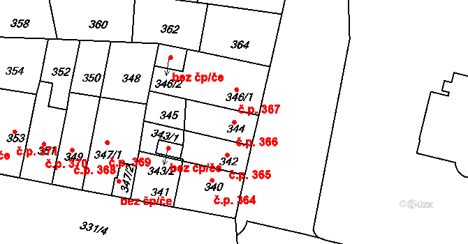 Řetenice 366, Teplice na parcele st. 344 v KÚ Teplice-Řetenice, Katastrální mapa