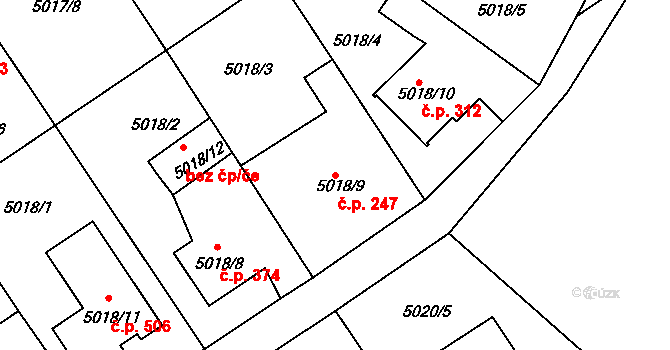 Lískovec 247, Frýdek-Místek na parcele st. 5018/9 v KÚ Lískovec u Frýdku-Místku, Katastrální mapa