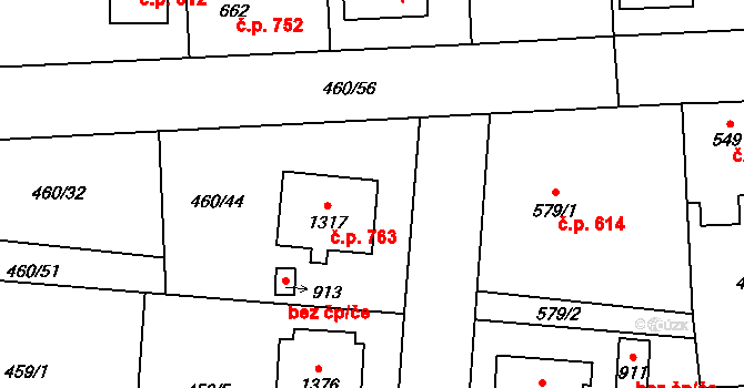 Blovice 763 na parcele st. 1317 v KÚ Blovice, Katastrální mapa