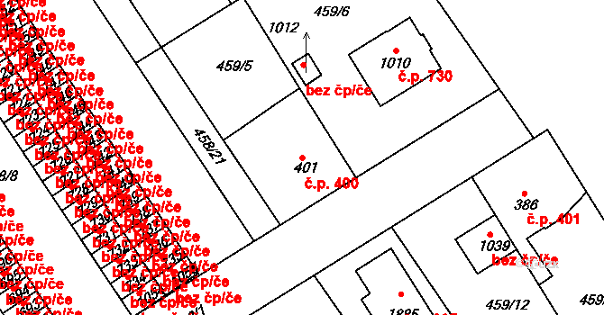 Libiš 400 na parcele st. 401 v KÚ Libiš, Katastrální mapa