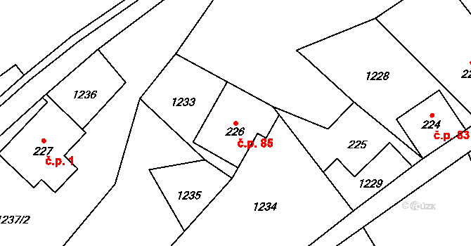 Falknov 85, Kytlice na parcele st. 226 v KÚ Falknov, Katastrální mapa