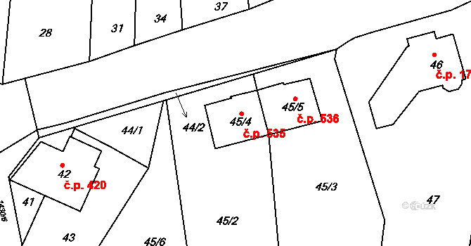 Řepy 535, Praha na parcele st. 45/4 v KÚ Řepy, Katastrální mapa