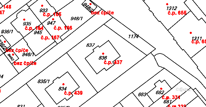 Prosek 437, Praha na parcele st. 836 v KÚ Prosek, Katastrální mapa