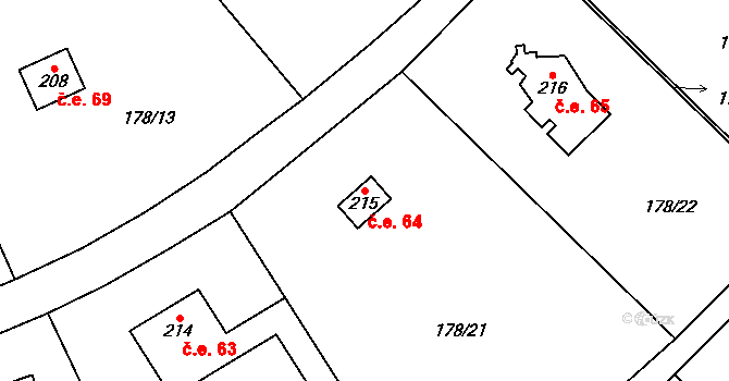 Lhotka 64, Svinaře na parcele st. 215 v KÚ Svinaře, Katastrální mapa