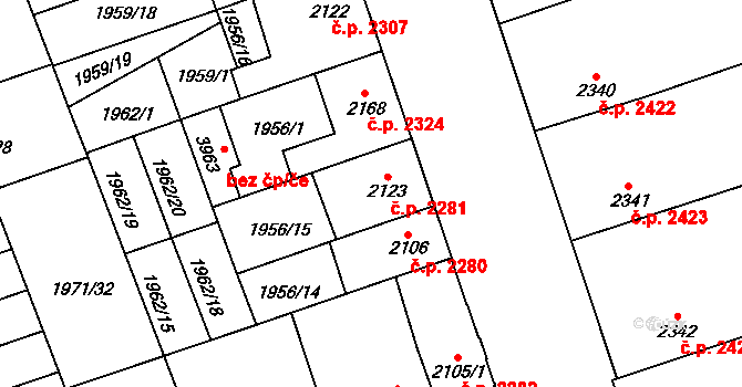 Hodonín 2281 na parcele st. 2123 v KÚ Hodonín, Katastrální mapa