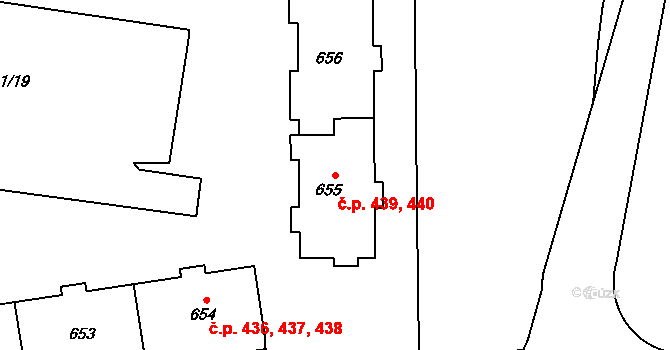 Povel 439,440, Olomouc na parcele st. 655 v KÚ Povel, Katastrální mapa