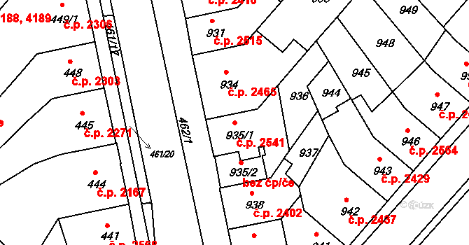 Chomutov 2541 na parcele st. 935/1 v KÚ Chomutov II, Katastrální mapa