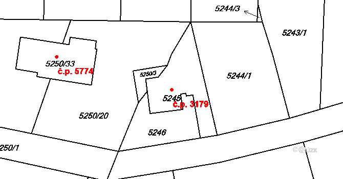 Chomutov 3179 na parcele st. 5245 v KÚ Chomutov I, Katastrální mapa