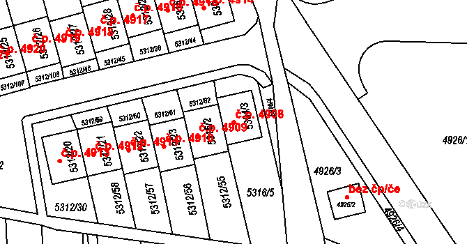 Chomutov 4908 na parcele st. 5304/3 v KÚ Chomutov I, Katastrální mapa