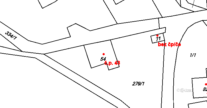 Smržov 43, Český Dub na parcele st. 54 v KÚ Smržov u Českého Dubu, Katastrální mapa
