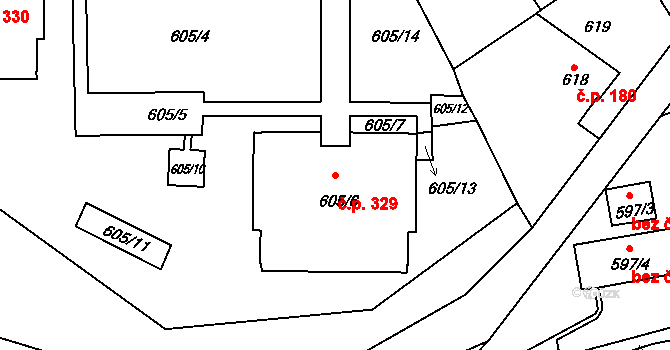 Liberec XIII-Nové Pavlovice 329, Liberec na parcele st. 605/6 v KÚ Nové Pavlovice, Katastrální mapa
