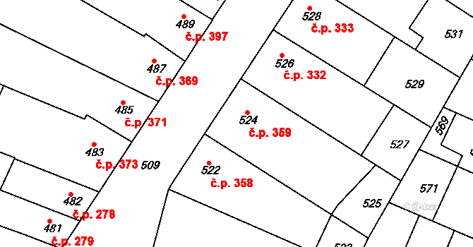 Blučina 359 na parcele st. 524 v KÚ Blučina, Katastrální mapa
