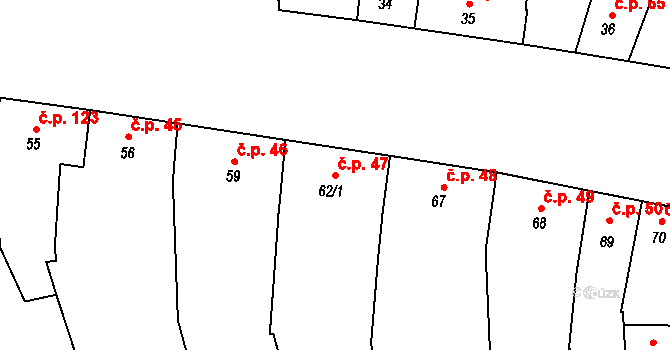 Opatovice 47 na parcele st. 62/1 v KÚ Opatovice u Rajhradu, Katastrální mapa