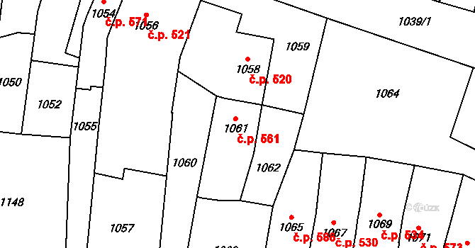 Pozořice 561 na parcele st. 1061 v KÚ Pozořice, Katastrální mapa