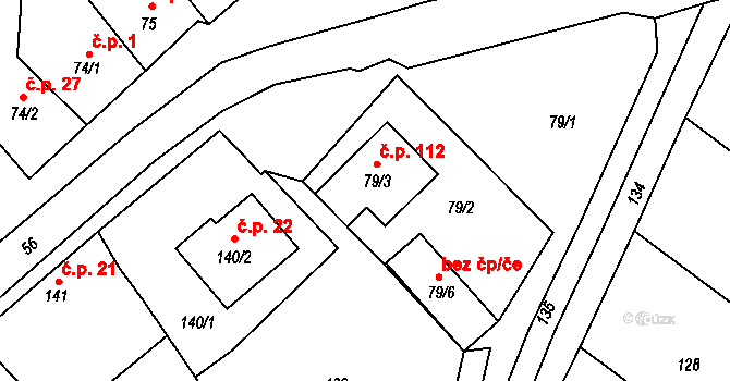 Rebešovice 112 na parcele st. 79/3 v KÚ Rebešovice, Katastrální mapa