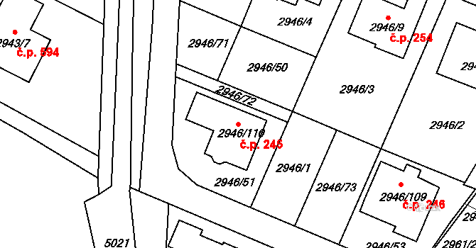 Choceňské Předměstí 245, Vysoké Mýto na parcele st. 2946/110 v KÚ Vysoké Mýto, Katastrální mapa