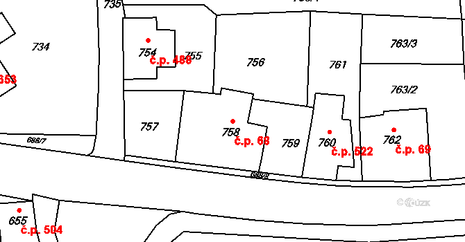 Šluknov 68 na parcele st. 758 v KÚ Šluknov, Katastrální mapa