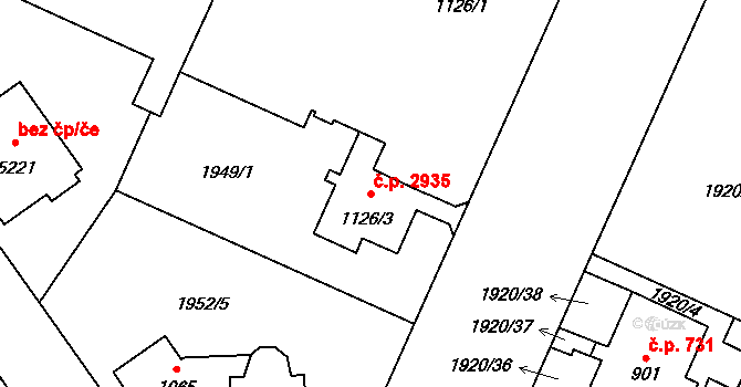 Šumperk 2935 na parcele st. 1126/3 v KÚ Šumperk, Katastrální mapa