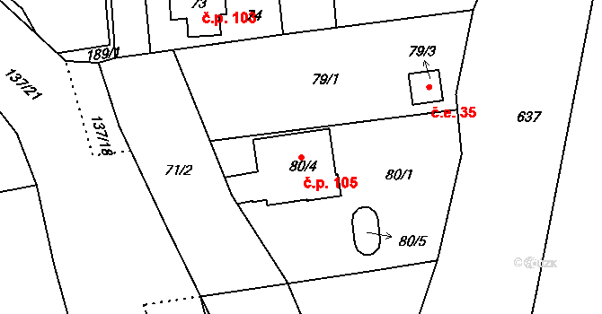 Koštov 105, Trmice na parcele st. 80/4 v KÚ Koštov, Katastrální mapa