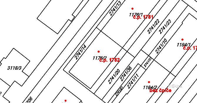 Frenštát pod Radhoštěm 1782 na parcele st. 1176/2 v KÚ Frenštát pod Radhoštěm, Katastrální mapa