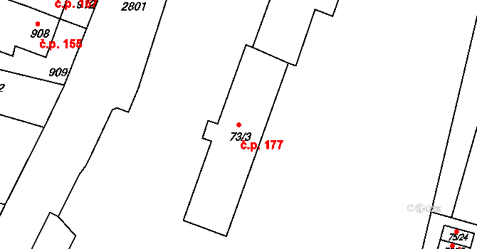 Dačice I 177, Dačice na parcele st. 73/3 v KÚ Dačice, Katastrální mapa