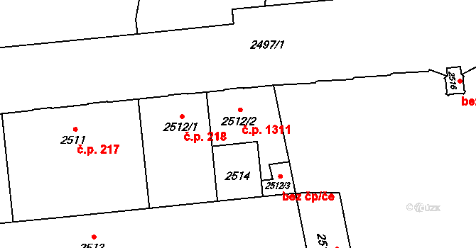 Hostivař 1311, Praha na parcele st. 2512/2 v KÚ Hostivař, Katastrální mapa