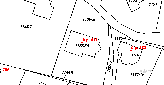 Brná 411, Ústí nad Labem na parcele st. 1138/38 v KÚ Brná nad Labem, Katastrální mapa