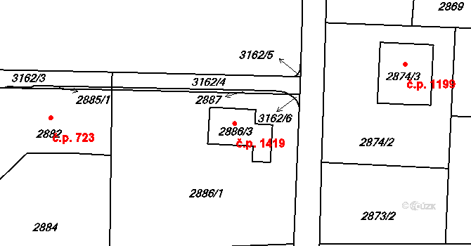 Horní Suchá 1419 na parcele st. 2886/3 v KÚ Horní Suchá, Katastrální mapa