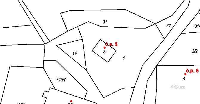 Horní Nezly 5, Liběšice na parcele st. 3 v KÚ Horní Nezly, Katastrální mapa