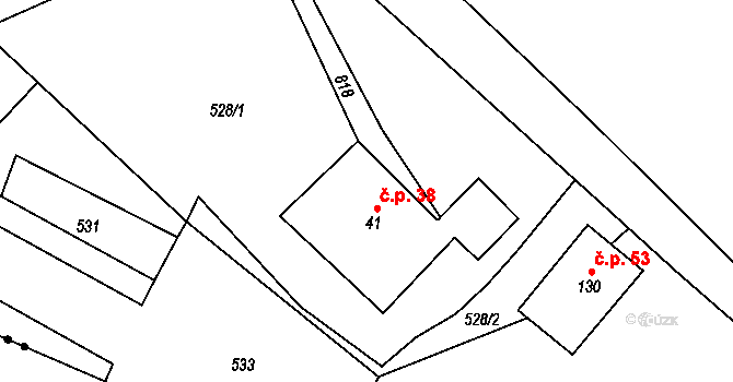 Strachaly 38, Snědovice na parcele st. 41 v KÚ Strachaly, Katastrální mapa