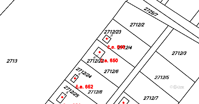 Kopřivnice 650 na parcele st. 2712/22 v KÚ Kopřivnice, Katastrální mapa