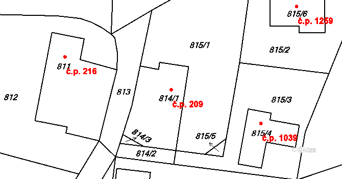 Stará Bělá 209, Ostrava na parcele st. 814/1 v KÚ Stará Bělá, Katastrální mapa