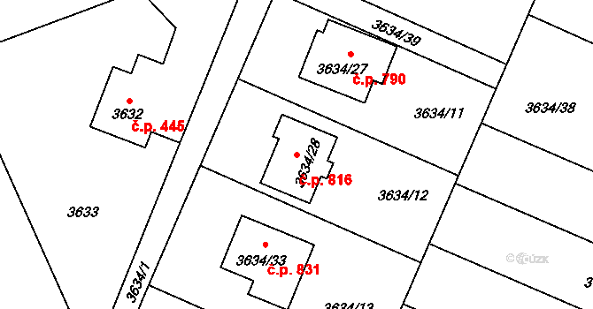 Stará Bělá 816, Ostrava na parcele st. 3634/28 v KÚ Stará Bělá, Katastrální mapa