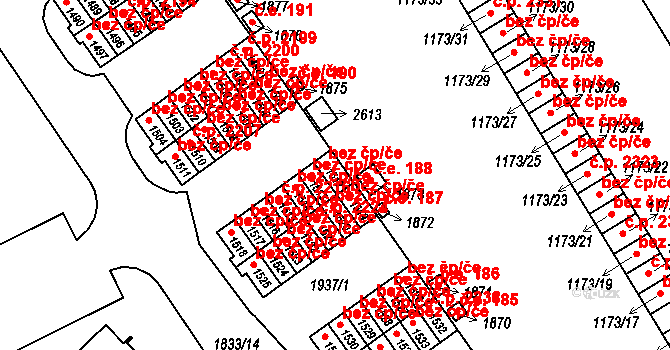 Uničov 2213 na parcele st. 1512 v KÚ Uničov, Katastrální mapa
