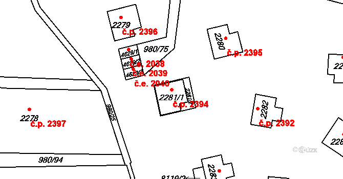 Zlín 2394 na parcele st. 2281/1 v KÚ Zlín, Katastrální mapa