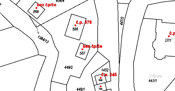 Vranov nad Dyjí 42432367 na parcele st. 587 v KÚ Vranov nad Dyjí, Katastrální mapa