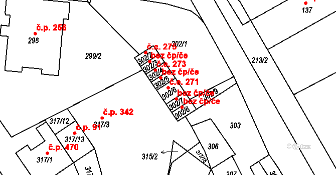 Ostopovice 271 na parcele st. 302/6 v KÚ Ostopovice, Katastrální mapa